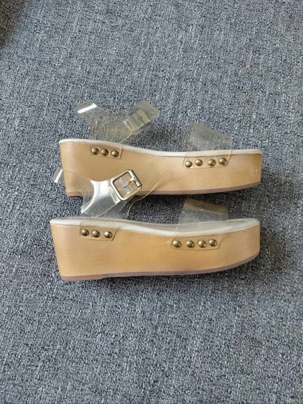 VTG 90's Y2K Chunky Wooden Viynl Strap Platform Wedge Sandals Size 5 Deadstock